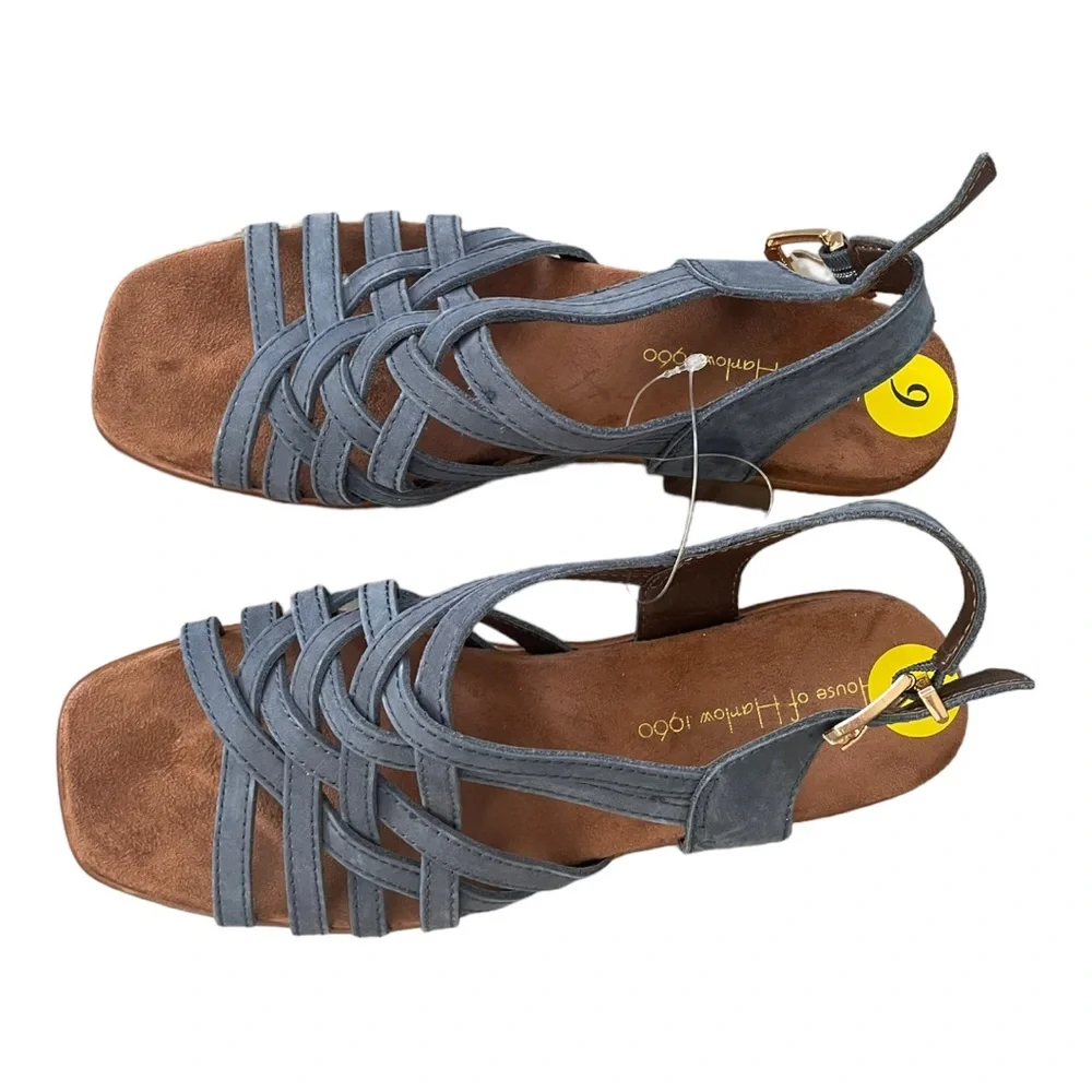 House Of Harlow 1960 Georgia Platform Wedge‎ Sandal Platform 9 Blue Leather